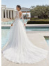 Bateau Neck Ivory Lace Dotted Tulle Beaded Wedding Dress